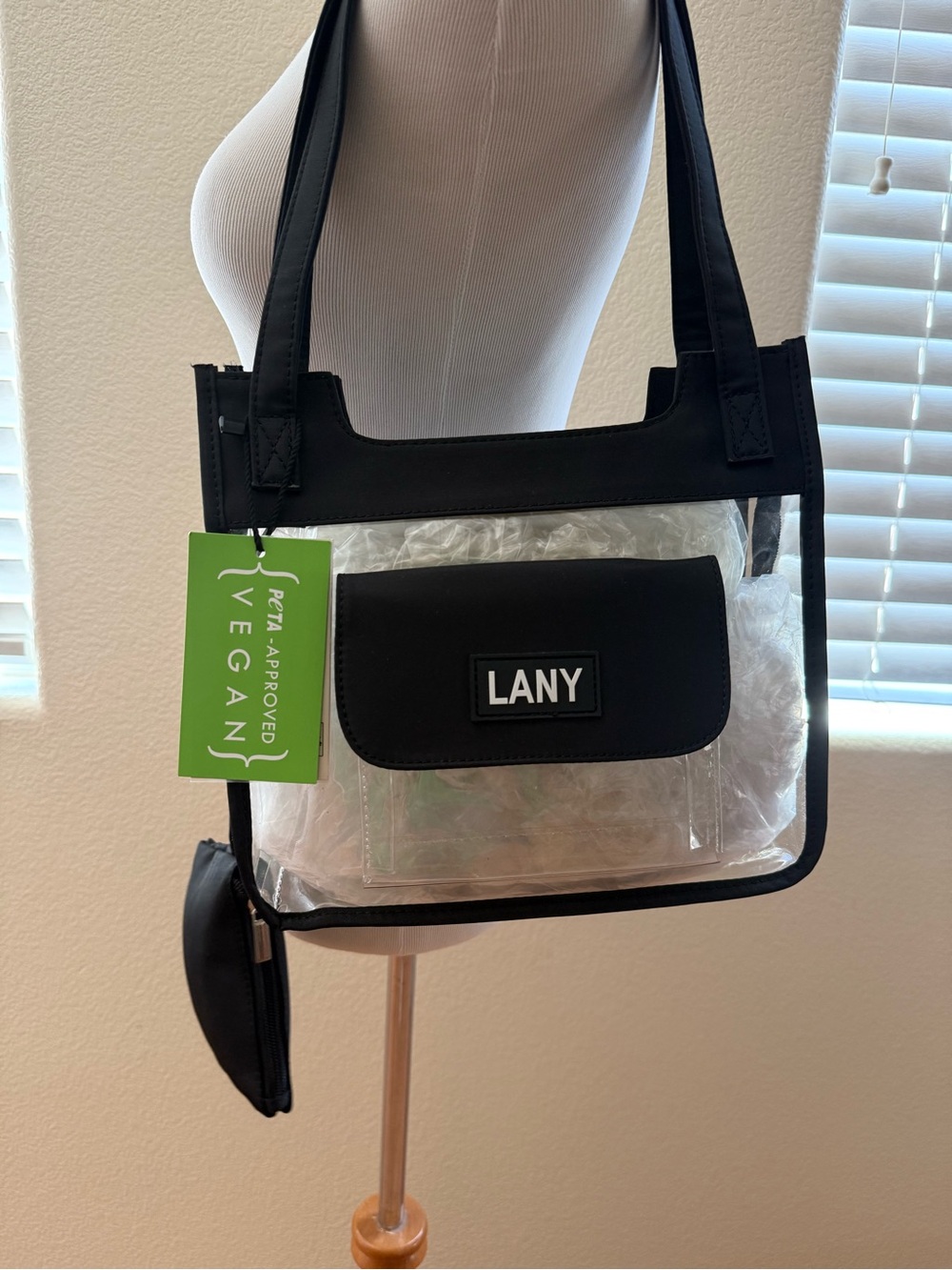 NWT LANY Clear Tote Bag with Black Trim and Front Pocket with Coin Pouch